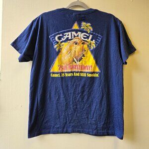 Vintage 1988 Camel 75th Birthday Graphic T-Shirt Single Stitch Navy‎ Blue USA
